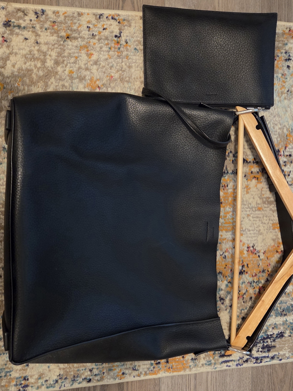 All Saints Black Leather Messenger Bag with Pouch